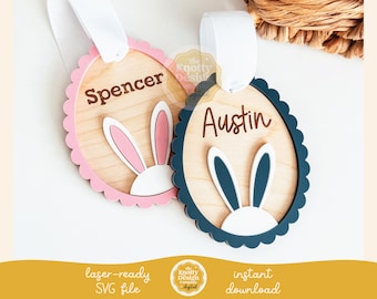 Bunny Ear Egg Easter Basket-tag SVG-bestand, Easter-taglaserbestand, Easter SVG, Easter-laserbestand, Easter Basket-tag SVG, gratis commercieel gebruik