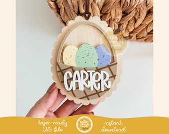 Easter Egg Basket Tag SVG, geschulpte Easter Egg Tag laserbestand, Easter SVG, Easter Laser File, Easter Basket Tag SVG, gratis commercieel gebruik