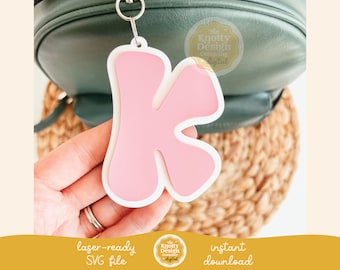 Retro Letter Backpack Tag Laser SVG File, Groovy Backpack Tag SVG, Back To School SVG, Kid's Bag Tag Laser File, Free Commercial Use