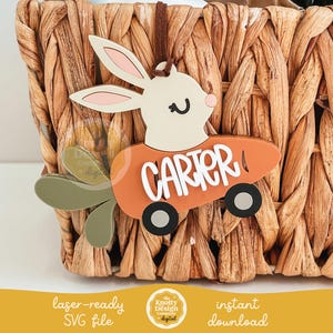 Fichier SVG d'étiquette de panier de Pâques de voiture de carotte, fichier laser d'étiquette de Pâques de carotte, SVG de Pâques, fichier laser de Pâques, étiquette de panier de Pâques SVG