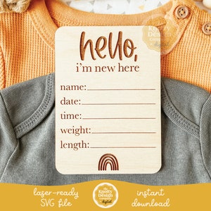 Arquivo SVG de sinal de anúncio de nascimento, sou novo aqui Baby Sign SVG, Baby Sign svg, Birth Stat Sign SVG, arquivo de gravação a laser, uso comercial gratuito
