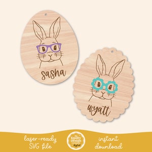 Lapin avec des lunettes étiquette de panier de Pâques SVG, fichier laser pour étiquette de Pâques, Pâques SVG, fichier laser de Pâques, étiquette de panier de Pâques SVG, usage commercial gratuit
