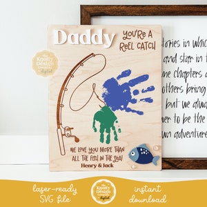 Father's Day Handprint Sign SVG, Father's Day SVG, Fishing Handprint Sign SVG, Father's Day Laser svg, Father's Day Sign svg, Commercial