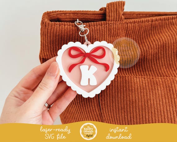 Scallop Heart Backpack Tag Laser SVG File, Initial Backpack Tag SVG, Back To School SVG, Kid's Bag Tag Laser File, Free Commercial Use
