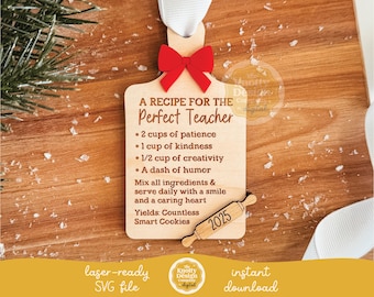 Teacher Recipe Ornament SVG, Teacher Christmas Ornament SVG Laser File, Engraved Ornament SVG, Christmas Laser File, Teacher Appreciation