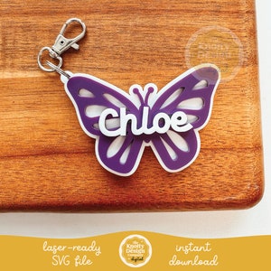 Butterfly Shaped Backpack Tag Laser SVG File, Cute Backpack Tag SVG, Back To School SVG, Kid&#39;s Bag Tag Laser File, Free Commercial Use