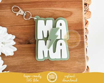 Llavero Mama Bolt (archivo láser), llavero del Día de la Madre (SVG), llavero para mamá (archivo láser), llavero (archivo SVG), grabado láser (SVG), uso comercial.