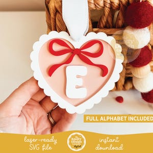 Scallop Heart Valentine&#39;s Day Tag Laser File, Valentine&#39;s Day Tag SVG, Valentine&#39;s Day Laser File, Coquette Bow Tag SVG, Commercial Use