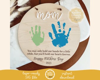 Letrero con huella de mano para el Día de la Madre SVG, Letrero con huella de mano de mamá Archivo láser, Archivo de letrero láser para el Día de la Madre, Letrero SVG para el Día de la Madre, Uso comercial gratuito