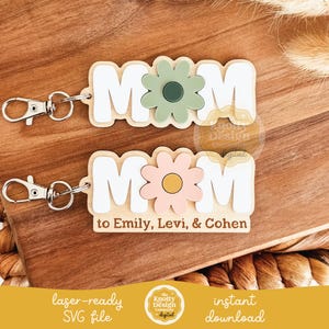 Archivo láser de llavero para mamá, llavero SVG para el Día de la Madre, llavero floral para mamá, archivo SVG de llavero, grabado láser SVG, uso comercial