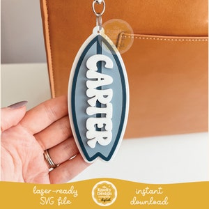 Surf Board Backpack Tag Laser SVG File, Groovy Backpack Tag SVG, Back To School SVG, Kid&#39;s Bag Tag Laser File, Free Commercial Use