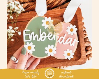 Archivo SVG de etiqueta de cesta de Pascua con tulipanes, archivo láser de etiqueta de Pascua con flores, SVG de Pascua, archivo láser de Pascua, SVG de etiqueta de cesta de Pascua, uso comercial gratuito