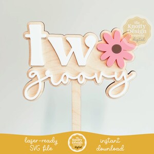 Twee groovy taarttoppers SVG, twee madeliefje taarttopper laserbestand, taarttopper laserbestand, twee taarttoppers SVG-laserbestand, gratis commercieel gebruik