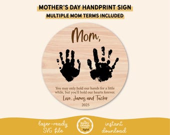 Letrero con huella de mano para el Día de la Madre SVG, Letrero con huella de mano de mamá Archivo láser, Archivo de letrero láser para el Día de la Madre, Letrero SVG para el Día de la Madre, Uso comercial gratuito
