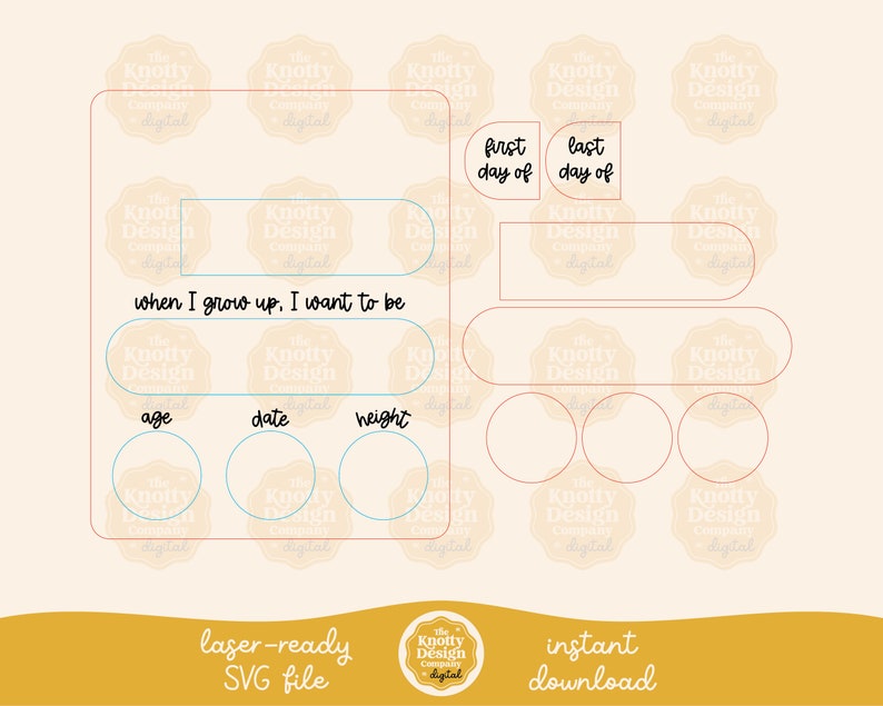 May include: A printable digital download for a memory book page. The page has a light brown background with a light blue and red border. The page has text that says "when I grow up, I want to be" and has spaces for the user to fill in their age, date, height, and the first and last day of something.