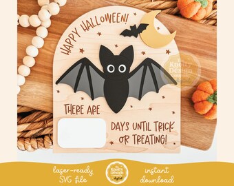 Letrero de cuenta regresiva de Halloween de borrado en seco SVG, Letrero de Halloween en archivo láser, Letrero de cuenta regresiva de Halloween en archivo láser, Letrero de Halloween en formato SVG