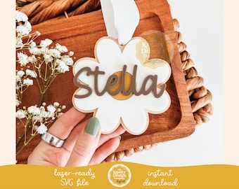 Archivo SVG de etiqueta de cesta de Pascua con margaritas, archivo láser de etiqueta de Pascua con flores, SVG de Pascua, archivo láser de Pascua, SVG de etiqueta de cesta de Pascua, uso comercial gratuito