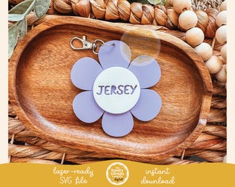 Fichier SVG fleur sac à dos étiquette laser, Daisy sac à dos étiquette SVG, retour à l'école SVG, fichier laser étiquette de sac pour enfant, usage commercial gratuit