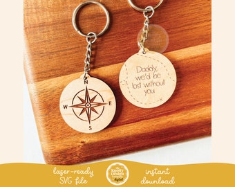 Dad Keychain Laser SVG File, Dad Compass Keychain Laser SVG File, Father's Day Keychain SVG, Laser Engraving svg, Free Commercial Use