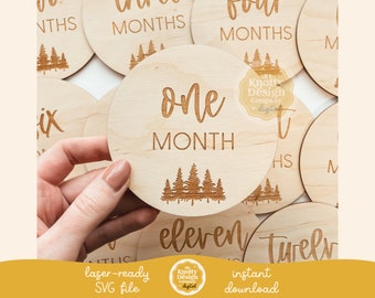 Forest Milestone Set SVG File, Baby Milestone Set SVG, Baby Monthly Milestones Laser File, Baby Milestone Cards SVG, Free Commercial Use