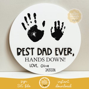 Hands Down Sign SVG, handafdruk Vaderdagbord SVG, Vaderdag laser SVG, rond bord svg-bestand, handafdruk teken svg, gratis commercieel gebruik