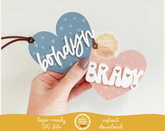 Etiqueta de corazón para San Valentín (archivo láser), etiqueta SVG para San Valentín, archivo láser para San Valentín, etiqueta SVG de corazón acrílico, uso comercial