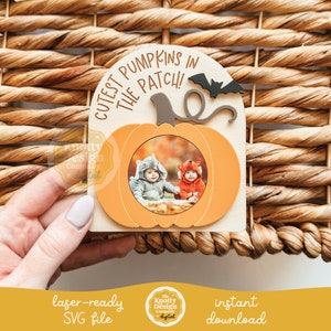 Aimant de cadre photo Halloween SVG, aimant photo citrouille SVG, fichier svg aimant automne, fichier laser Halloween, aimant SVG, usage commercial gratuit