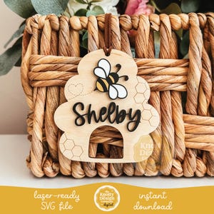 Bee Hive Easter Basket-tag SVG-bestand, Bee-naamtag laserbestand, Easter Basket-tag SVG, Easter-laserbestand, Bee Tag SVG-bestand, commercieel gebruik