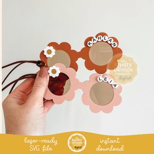 Daisy lunettes de soleil Pâques panier tag fichier SVG, fleur lunettes de soleil étiquette fichier laser, Pâques SVG, fichier laser de Pâques, étiquette de panier de Pâques SVG