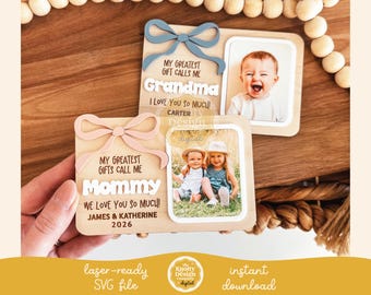 Marco de fotos magnético para el Día de la Madre SVG, marco de fotos magnético con lazo para el Día de la Madre SVG, archivo de imán SVG, archivo láser para el Día de la Madre, imán de fotos SVG