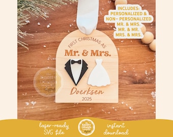 Erstes Weihnachten als Mr und Mrs Ornament SVG, Brautpaar Ornament SVG, Hochzeit Ornament SVG Laser-Datei, Gravur Ornament svg, kommerzielle Nutzung