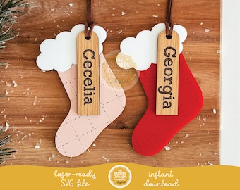 Archivo SVG para etiqueta de calcetín navideño, archivo láser para etiqueta de calcetín navideño, archivo SVG para adorno navideño (láser), archivo láser navideño, uso comercial gratuito