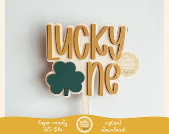 Lucky One tårttoppare SVG, Lucky One tårttoppare laserfil, tårttoppare laserfil, One Cake Topper SVG laserfil, fri kommersiell användning