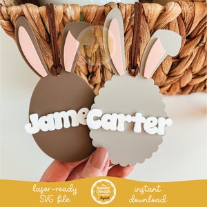 Fichier SVG étiquette de panier de Pâques oeuf d'oreille de lapin, fichier laser d'étiquette de Pâques, Pâques SVG, fichier laser de Pâques, étiquette de panier de Pâques SVG, usage commercial gratuit