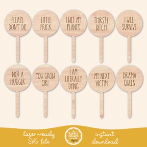 Plant Stake Bundle Laser File, Plant Stake SVG, Plant Marker Laser File, Plant Sign Laser File, Plant Pun SVG File, Garden Stake Laser File