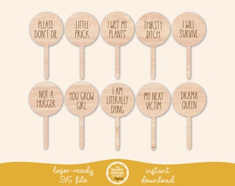 Plant Stake Bundle Laser File, Plant Stake SVG, Plant Marker Laser File, Plant Sign Laser File, Plant Pun SVG File, Garden Stake Laser File