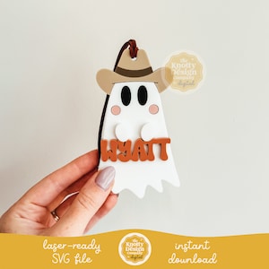 Cowboy Ghost Boo Basket Tag SVG File, Halloween Tag Laser File, Halloween SVG, Halloween Laser File, Boo Basket Tag SVG, Free Commercial Use