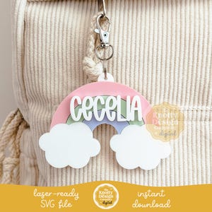 Rainbow Backpack Tag Laser SVG File, Summer Backpack Tag SVG, Back To School SVG, Kid&#39;s Bag Tag Laser File, Free Commercial Use