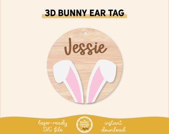 Hase Ohr Osterkorb Tag SVG-Datei, Ostertag Laser-Datei, Ostern SVG, Ostern Laser-Datei, Osterkorb Tag SVG, freie kommerzielle Nutzung