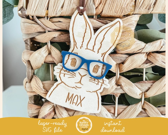 Bunny With Glasses Easter Basket Tag SVG, Easter Tag Laser File, Easter SVG, Easter Laser File, Easter Basket Tag SVG, Free Commercial Use