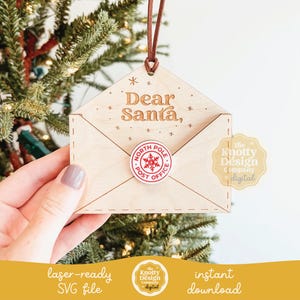 Adorno de carta a Papá Noel SVG láser, adorno de carta a Papá Noel SVG, archivo láser SVG de adorno navideño, adorno grabado svg, adorno de madera svg