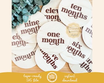 Retro Font Milestone Set SVG File, Baby Milestone Set SVG, Baby Monthly Milestones Laser File, Baby Milestone Cards SVG, Free Commercial Use