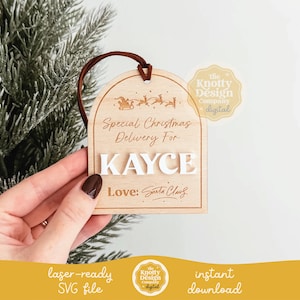 Arquivo SVG de etiqueta de entrega do Papai Noel, etiqueta de meia a laser SVG, arquivo de gravação a laser de Natal, etiqueta de entrega do Papai Noel SVG, uso comercial