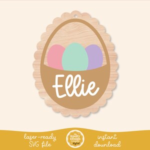 Oeuf de Pâques panier étiquette SVG, fichier laser étiquette oeuf de Pâques festonné, Pâques SVG, fichier laser de Pâques, étiquette de panier de Pâques SVG, usage commercial gratuit