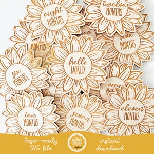 Tournesol jalon ensemble fichier SVG, bébé jalon ensemble SVG, fichier laser bébé jalons mensuels, bébé jalon cartes SVG, usage commercial gratuit