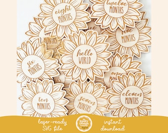 Sunflower Milestone Set SVG File, Baby Milestone Set SVG, Baby Monthly Milestones Laser File, Baby Milestone Cards SVG, Free Commercial Use