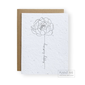 Carte d’anniversaire Plantable Peony Line Art