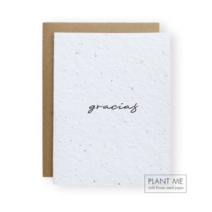 Papier de graines plantable Gracias (Merci en espagnol) Carte - Cultivez des fleurs sauvages - Douche de mariage Cartes de remerciement - Baby Shower Cartes de remerciement