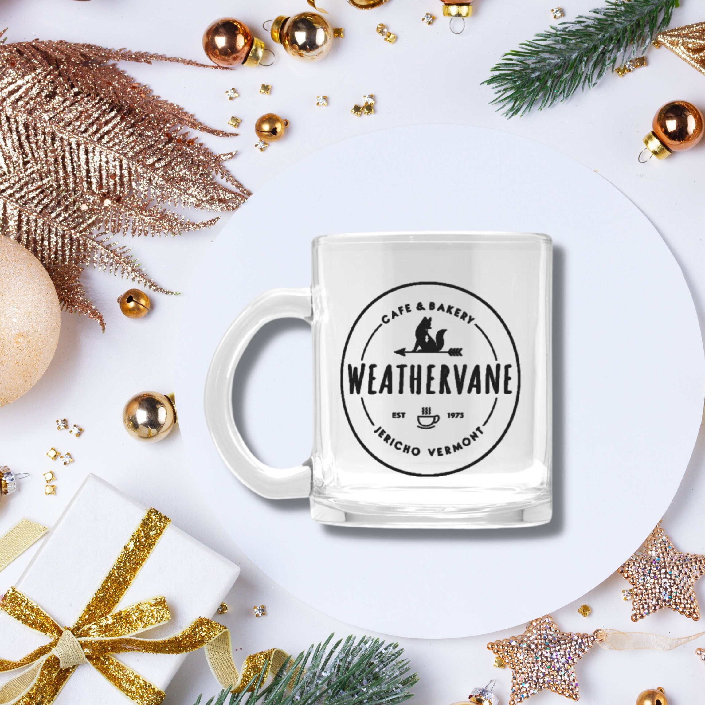 Weathervane Cafe and Bakery Jericho Vermont Nevermore Clear Glass Mug 10 Oz Wednesday Addams