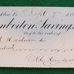 Antique Cancelled Check from 1898